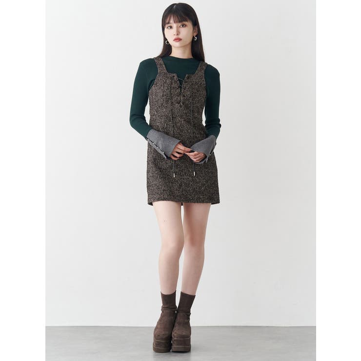 フロントレースアップミニワンピース[品番：MKSW0067730]｜MURUA