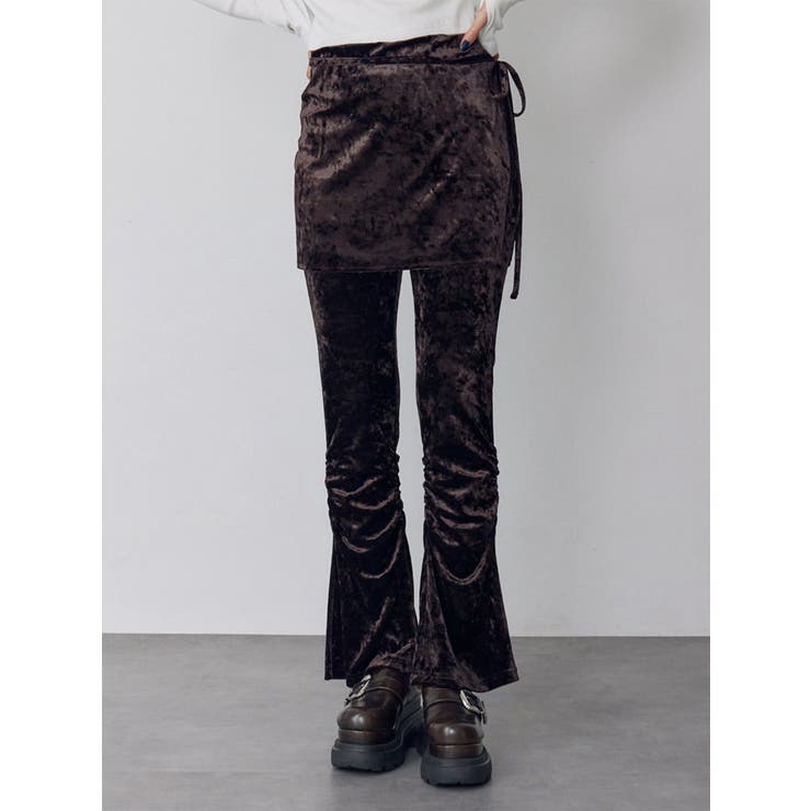 ブラウン | スカートレイヤードシャーリングベロアパンツ | MURUA