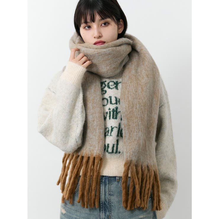 キャメル | MIXカラーフリンジマフラー | MURUA