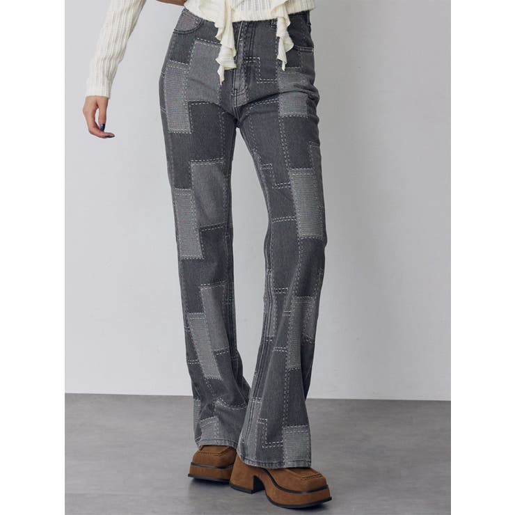 ブラック | パッチワークフレアデニム | MURUA