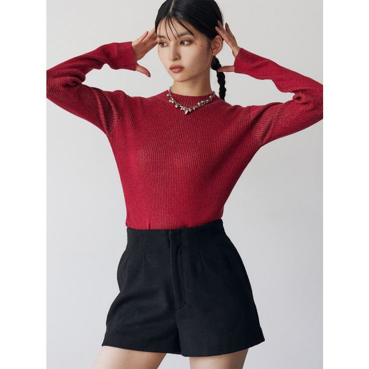 レッド | メランジバイカラーリブニット | MURUA