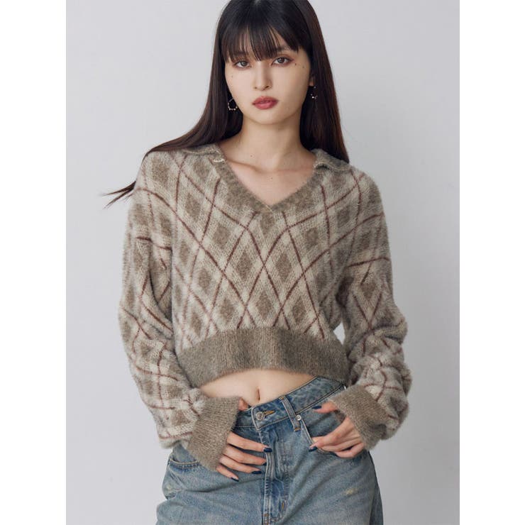 ベージュ | アーガイルシャギーポロニット | MURUA