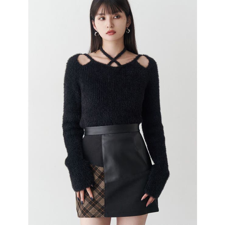 ブラック | ミニシャギーカットアウトニット | MURUA