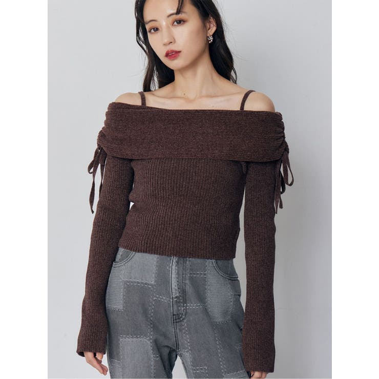 ブラウン | モールヤーンオフショルニット | MURUA