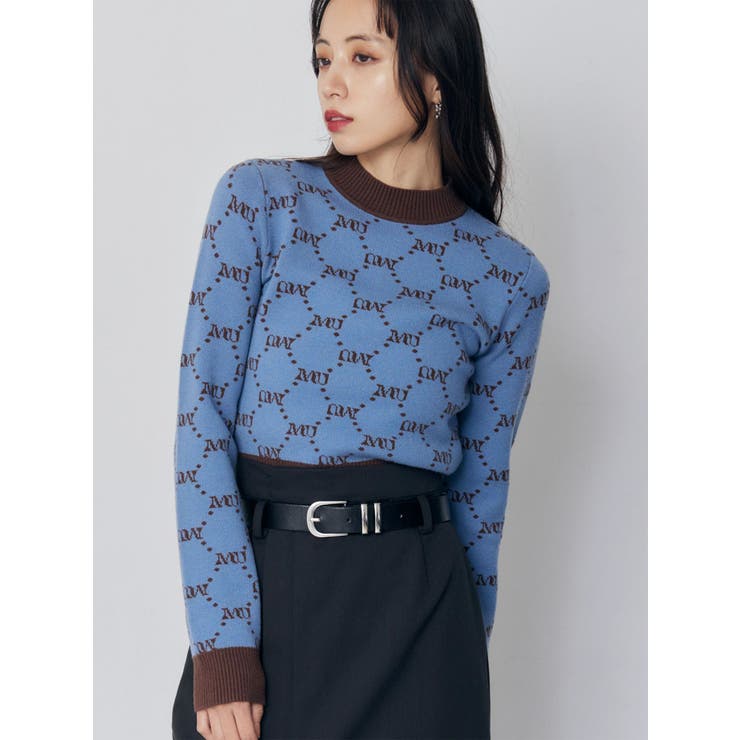 ブルー | モノグラムバイカラーニット | MURUA
