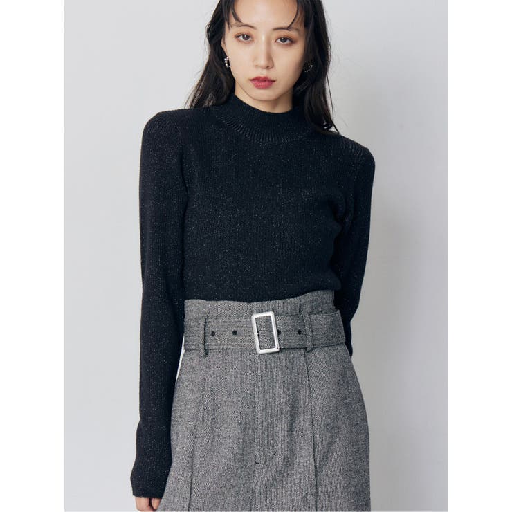 ブラック | バイカラーラメクロップドニット | MURUA