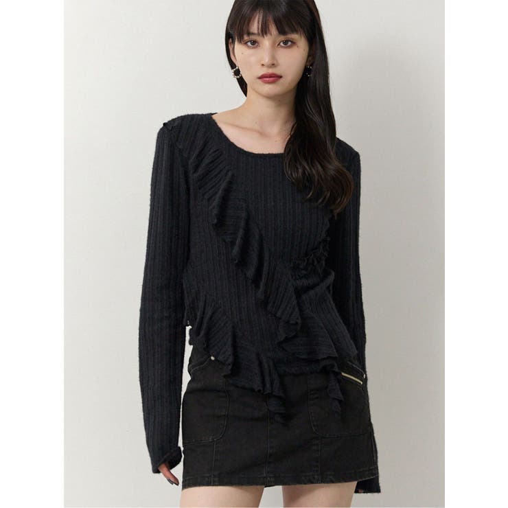 ブラック | カスケードフリルトップス | MURUA