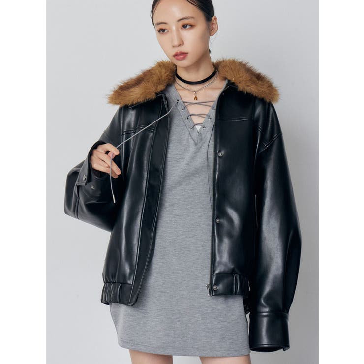 2WAYカラーフェイクレザーブルゾン | MURUA | 詳細画像1 