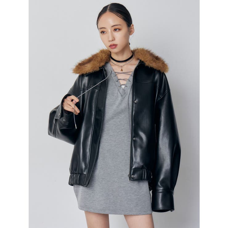 2WAYカラーフェイクレザーブルゾン | MURUA | 詳細画像3 