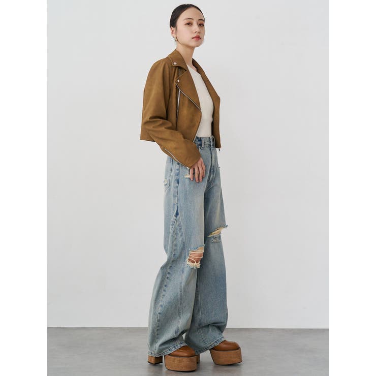 コンパクトフェイクレザーライダースジャケット | MURUA | 詳細画像12 