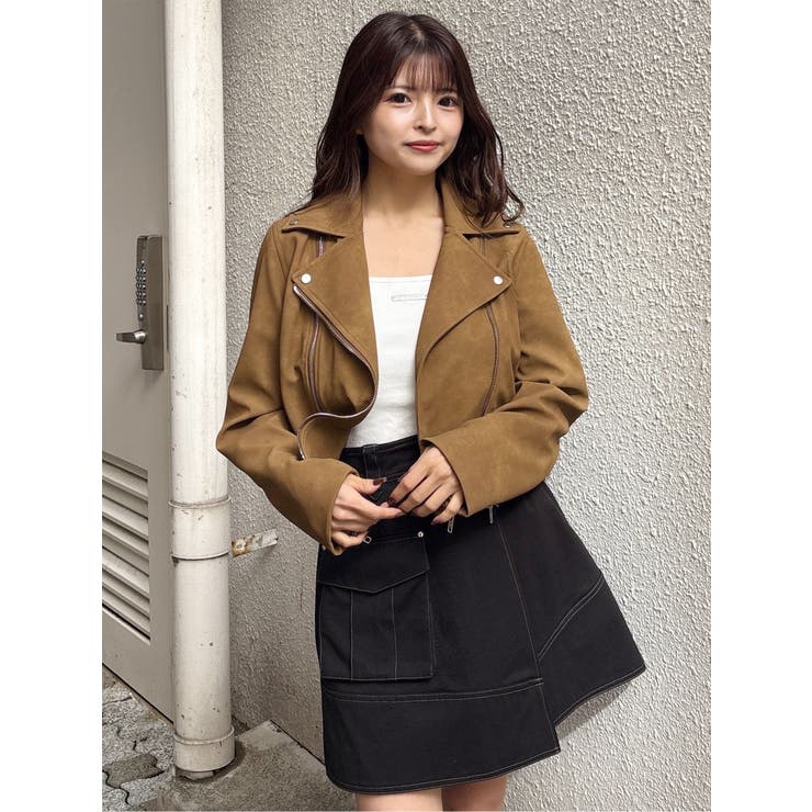 コンパクトフェイクレザーライダースジャケット | MURUA | 詳細画像14 