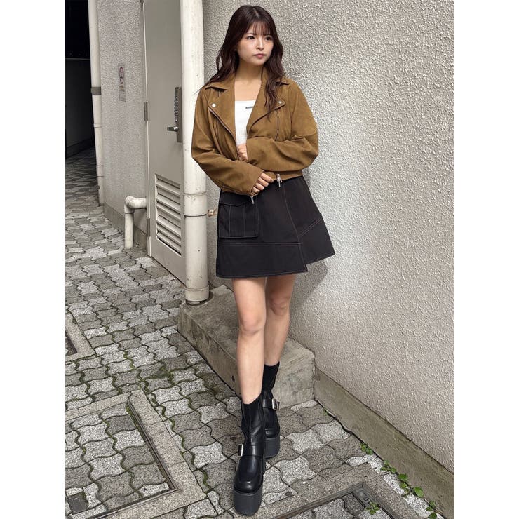 コンパクトフェイクレザーライダースジャケット | MURUA | 詳細画像16 