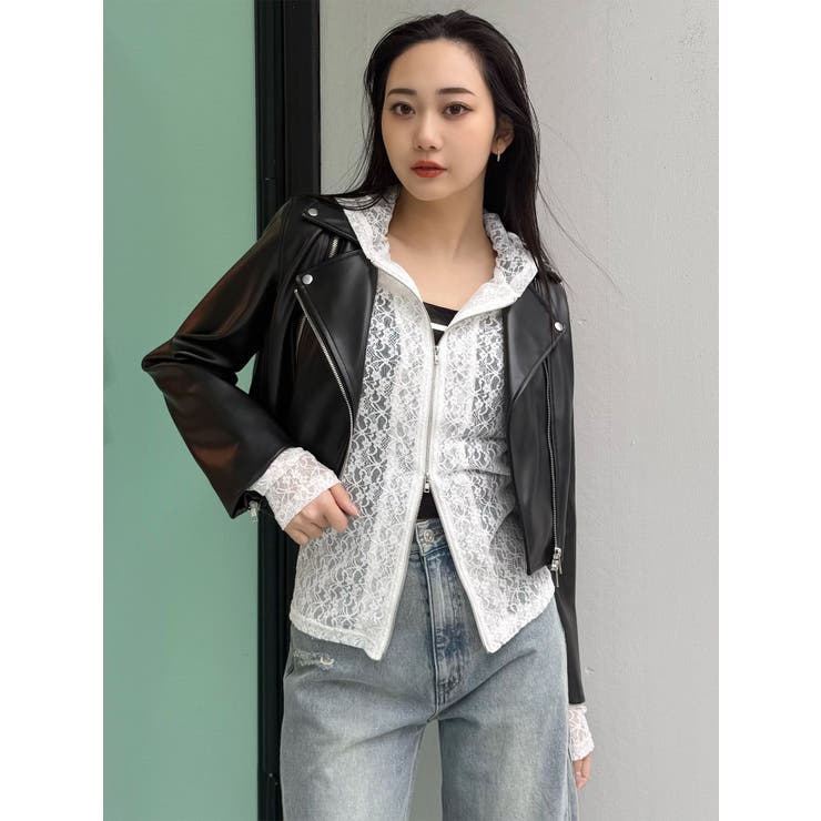 コンパクトフェイクレザーライダースジャケット | MURUA | 詳細画像17 