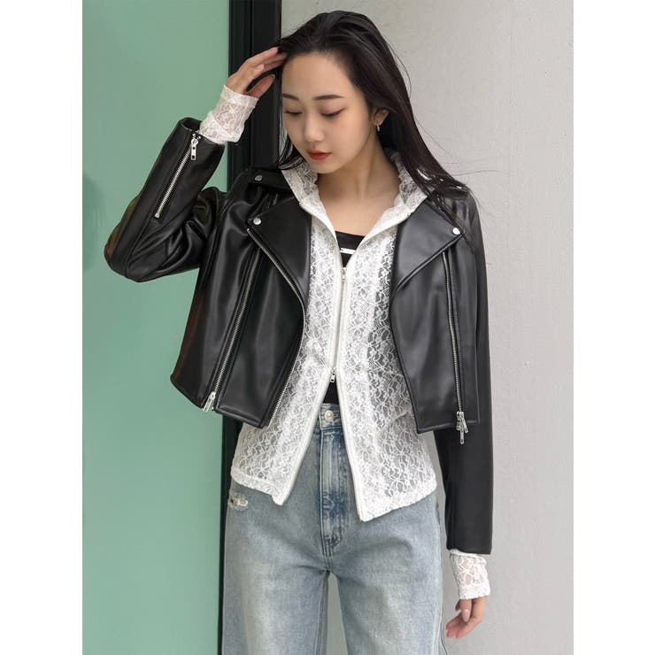 コンパクトフェイクレザーライダースジャケット | MURUA | 詳細画像18 