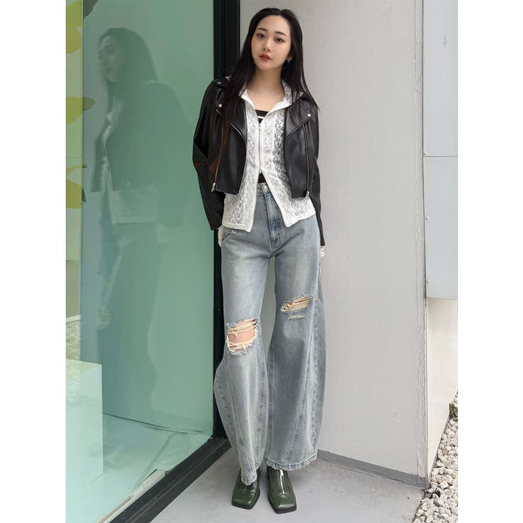 コンパクトフェイクレザーライダースジャケット | MURUA | 詳細画像21 