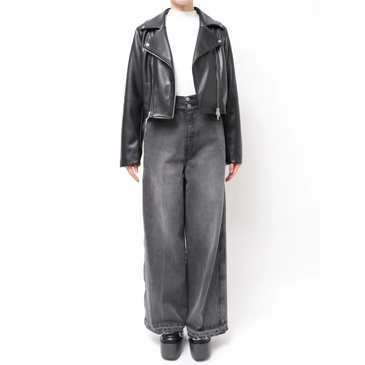 コンパクトフェイクレザーライダースジャケット[品番：MKSW0068654