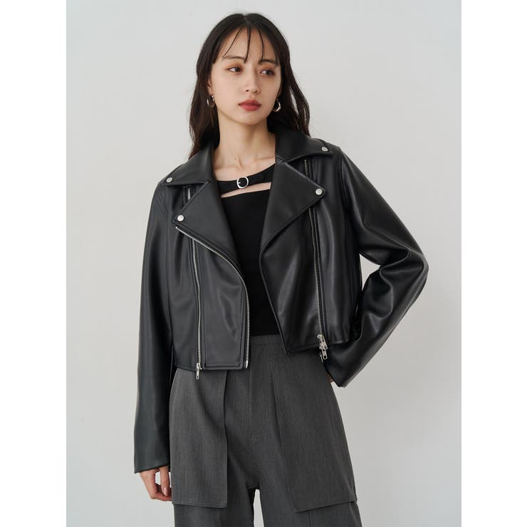 コンパクトフェイクレザーライダースジャケット | MURUA | 詳細画像3 