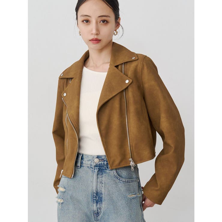 コンパクトフェイクレザーライダースジャケット[品番：MKSW0068654