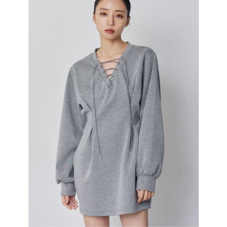 グレー | デザインレースアップミニワンピース | MURUA