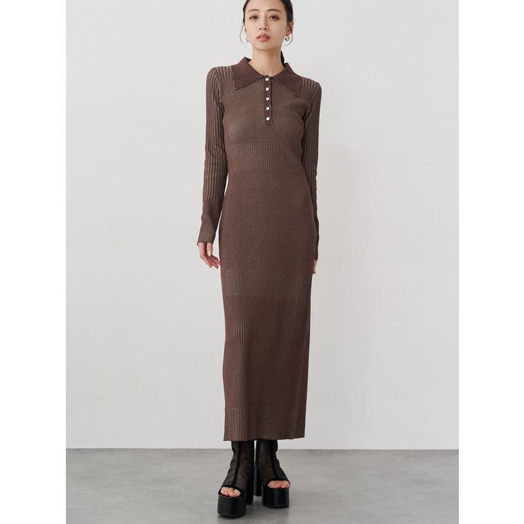 ブラウン | リブニットロングワンピース | MURUA