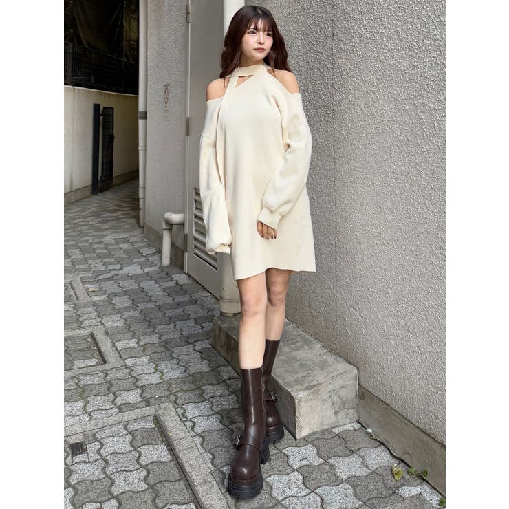 アシメショルダーミニワンピース[品番：MKSW0068674]｜MURUA（ムルーア