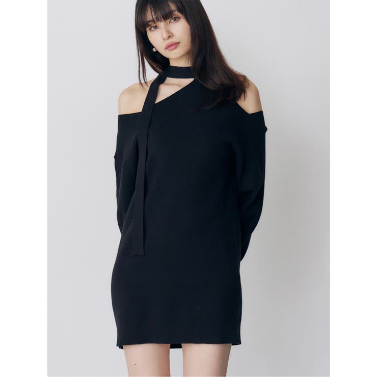ブラック | アシメショルダーミニワンピース | MURUA