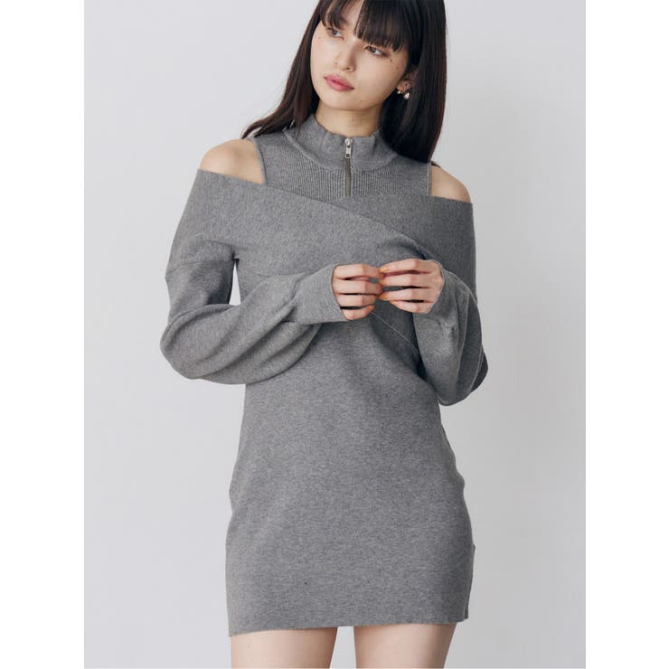 グレー | カシュクールZIPニットワンピース | MURUA