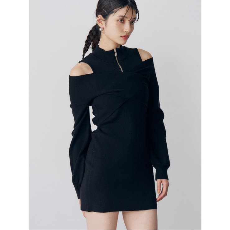 ブラック | カシュクールZIPニットワンピース | MURUA