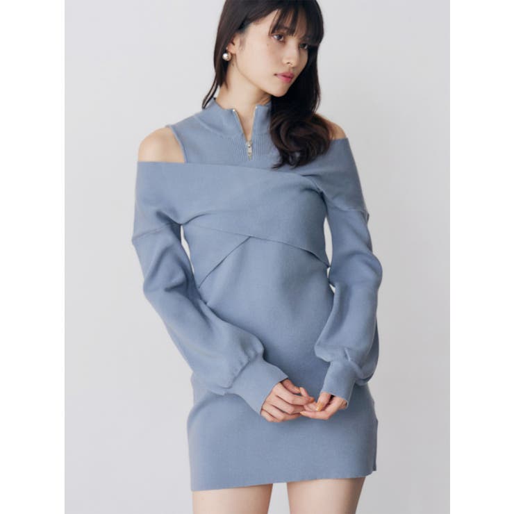 ブルー | カシュクールZIPニットワンピース | MURUA