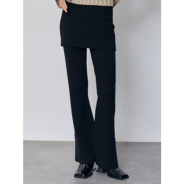 ブラック | スカートレイヤードニットフレアパンツ | MURUA
