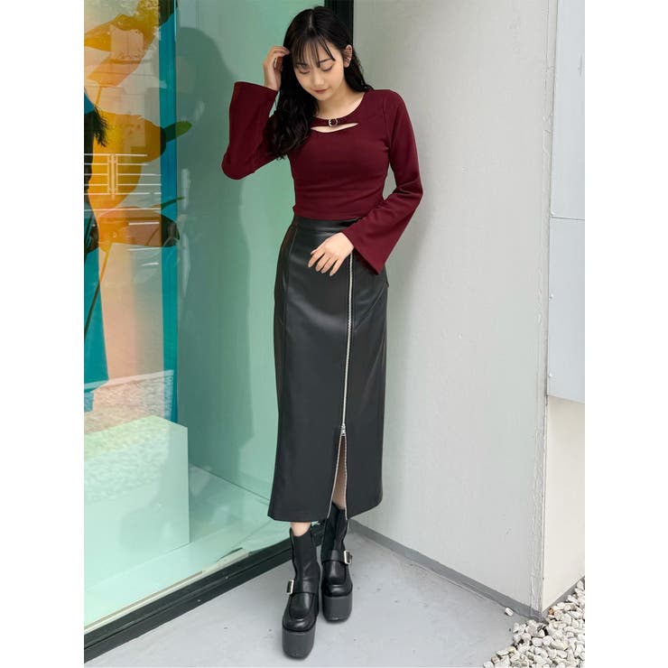 ZIPスリットフェイクレザーナロースカート | MURUA | 詳細画像11 