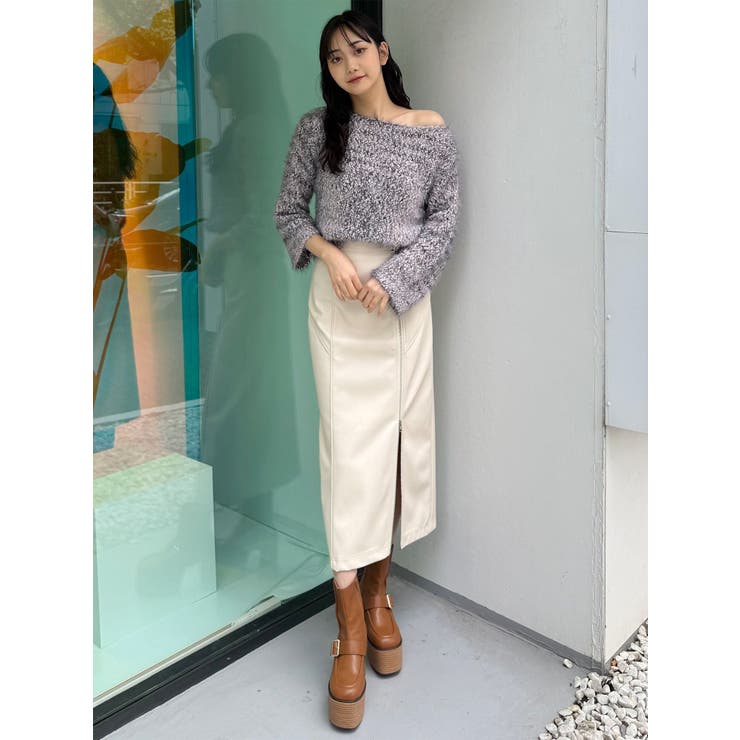 ZIPスリットフェイクレザーナロースカート | MURUA | 詳細画像15 