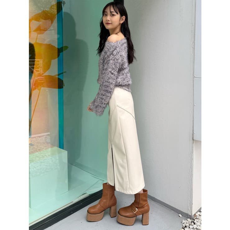 ZIPスリットフェイクレザーナロースカート | MURUA | 詳細画像17 