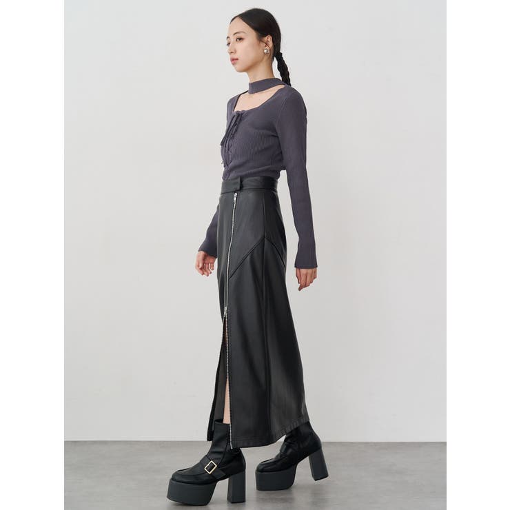 ZIPスリットフェイクレザーナロースカート | MURUA | 詳細画像4 