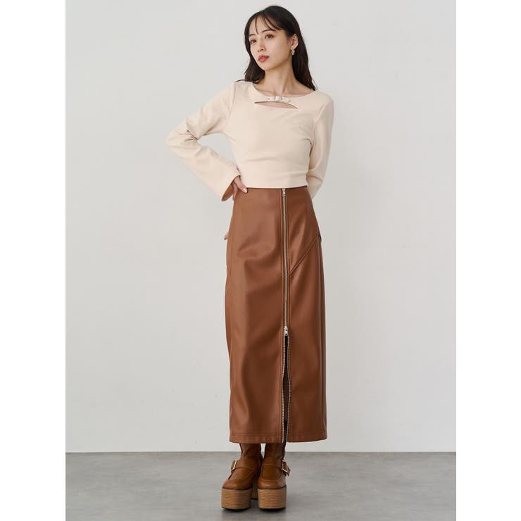 ZIPスリットフェイクレザーナロースカート | MURUA | 詳細画像6 