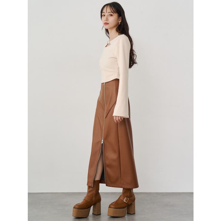 ZIPスリットフェイクレザーナロースカート | MURUA | 詳細画像7 