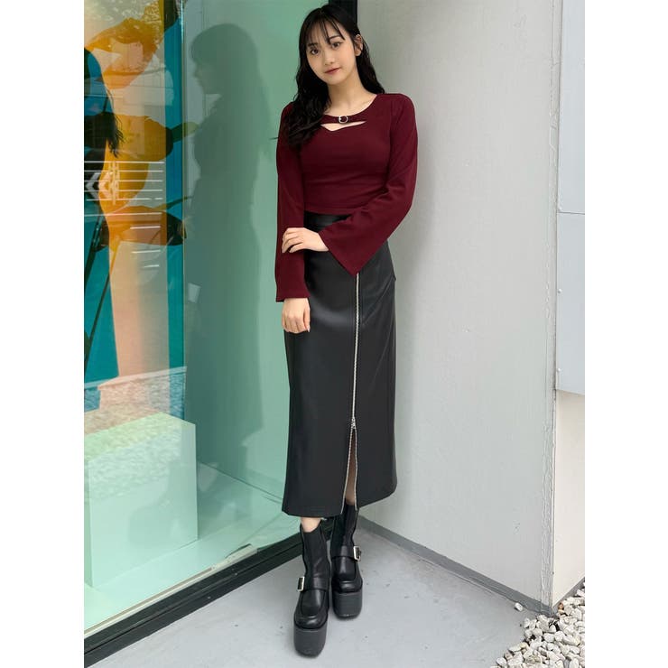 ZIPスリットフェイクレザーナロースカート | MURUA | 詳細画像9 