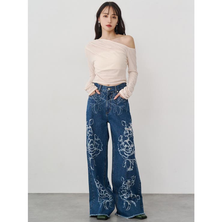 ダメージフラワーワイドデニム | MURUA | 詳細画像2 