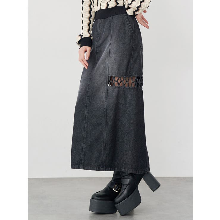ブラック | ツイストレースアップデニムスカート | MURUA