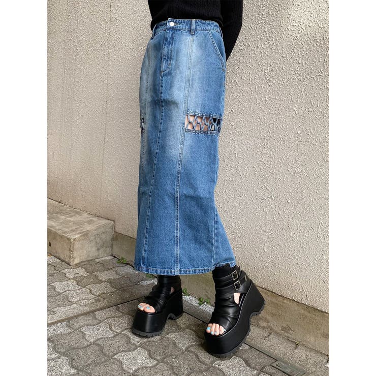 ブルー | ツイストレースアップデニムスカート | MURUA