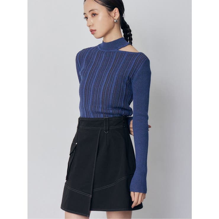 ブルー | チョーカーランダムリブニット | MURUA