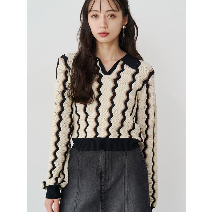 アイボリー | ウェーブパターンリブニット | MURUA