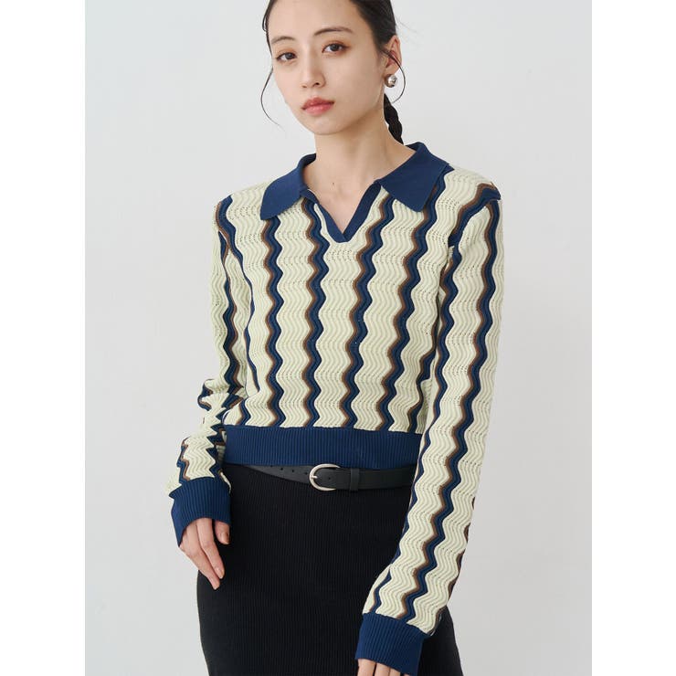 ミントグリーン | ウェーブパターンリブニット | MURUA