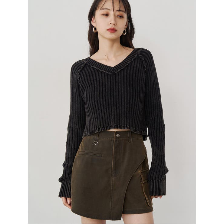 ブラック | ブリーチVネッククロップドニット | MURUA