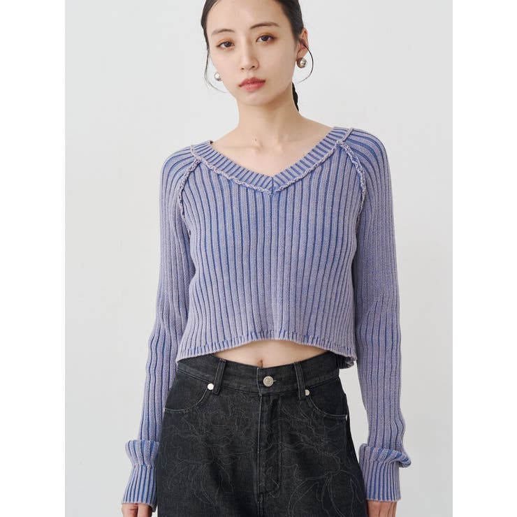 ブルー | ブリーチVネッククロップドニット | MURUA