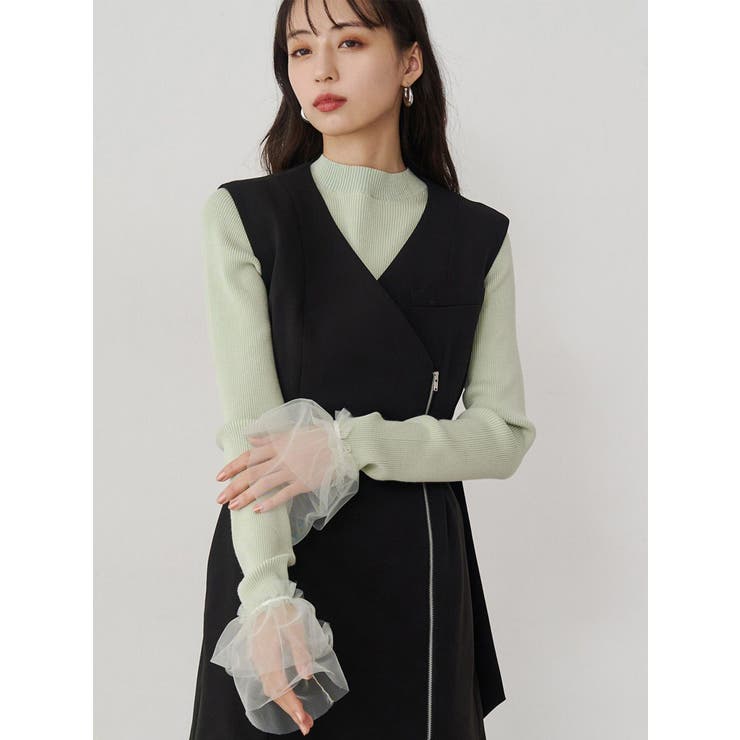 ミントグリーン | チュールカフスリブニット | MURUA