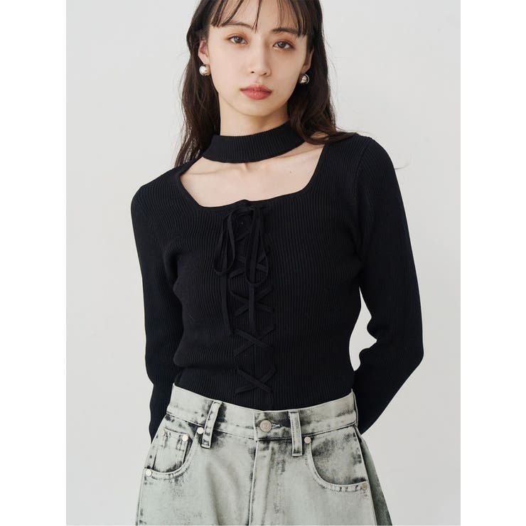 ブラック | フロントレースアップニット | MURUA