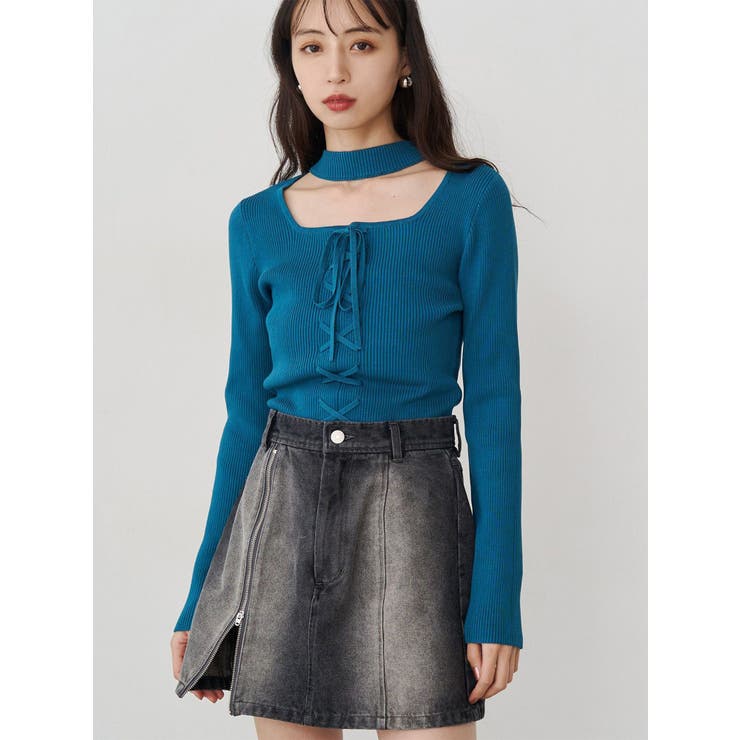 ブルー | フロントレースアップニット | MURUA