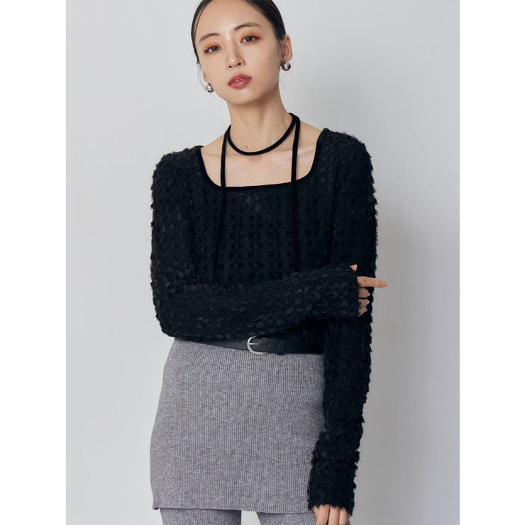 ブラック | リボンタイフェザートップス | MURUA