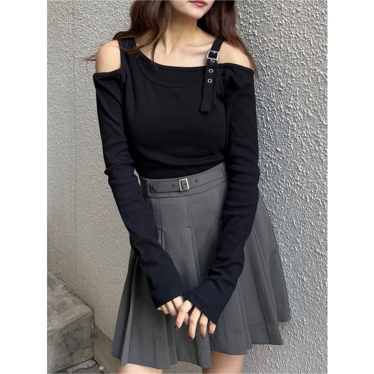 ブラック | アシメデザインベルトトップス | MURUA